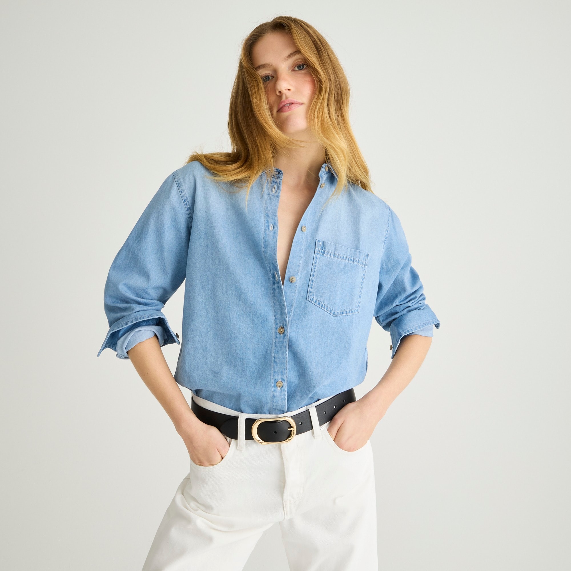 j.crew: gar&ccedil;on classic chambray shirt in storm wash for women