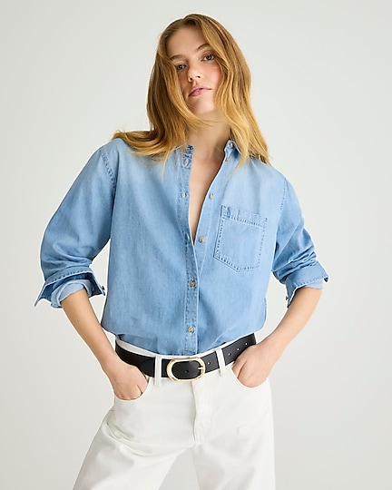 j.crew: gar&ccedil;on classic chambray shirt in storm wash for women
