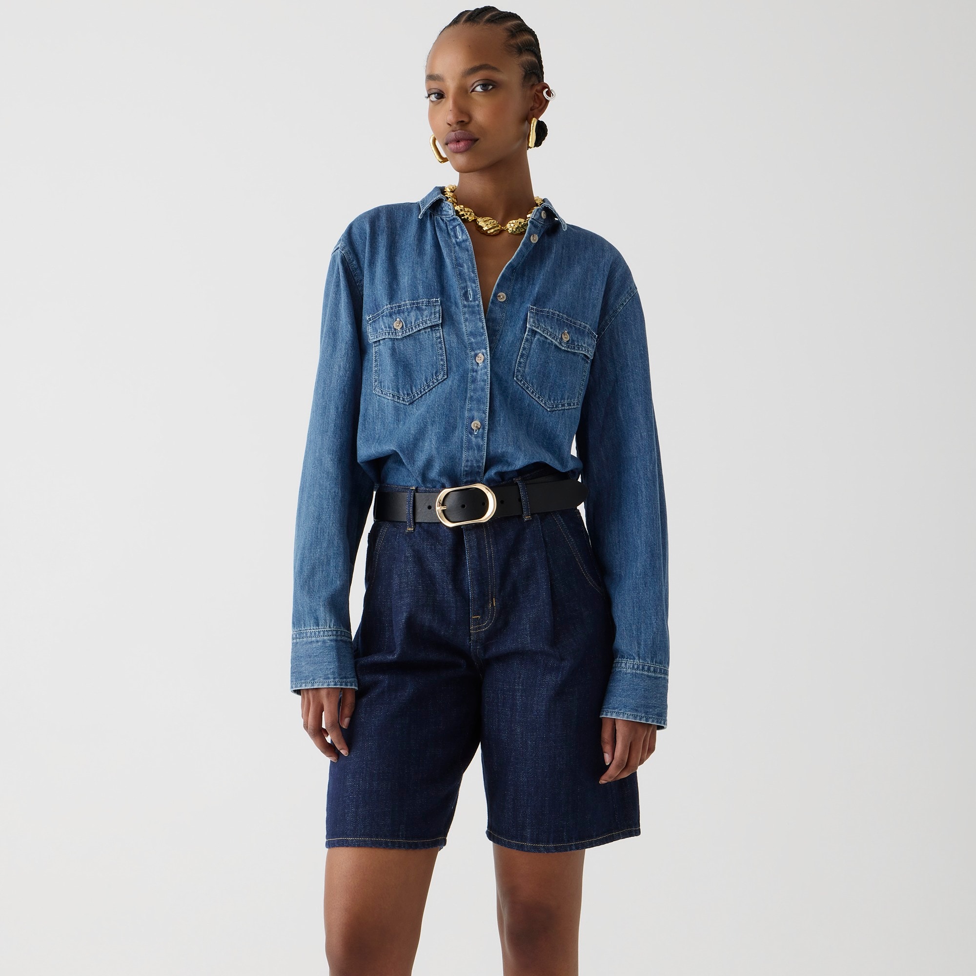  Petite Gar&ccedil;on classic chambray shirt in dark wash