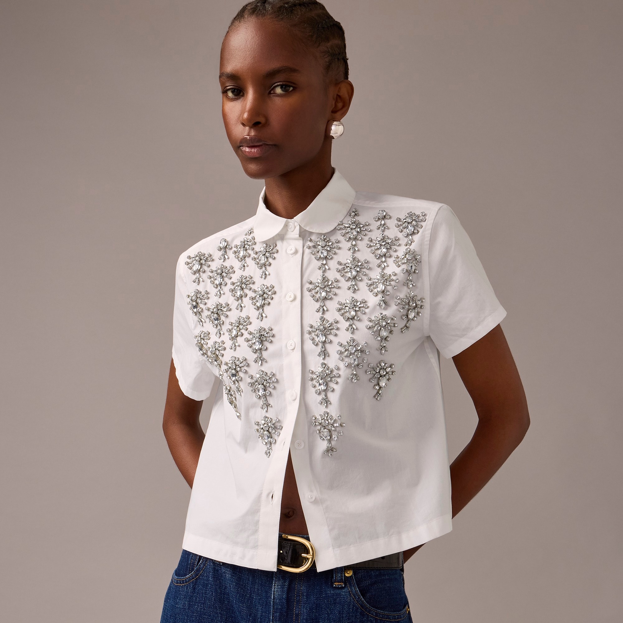 womens Collection cropped button-up shirt with embellishments