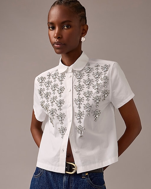 womens Collection cropped button-up shirt with embellishments