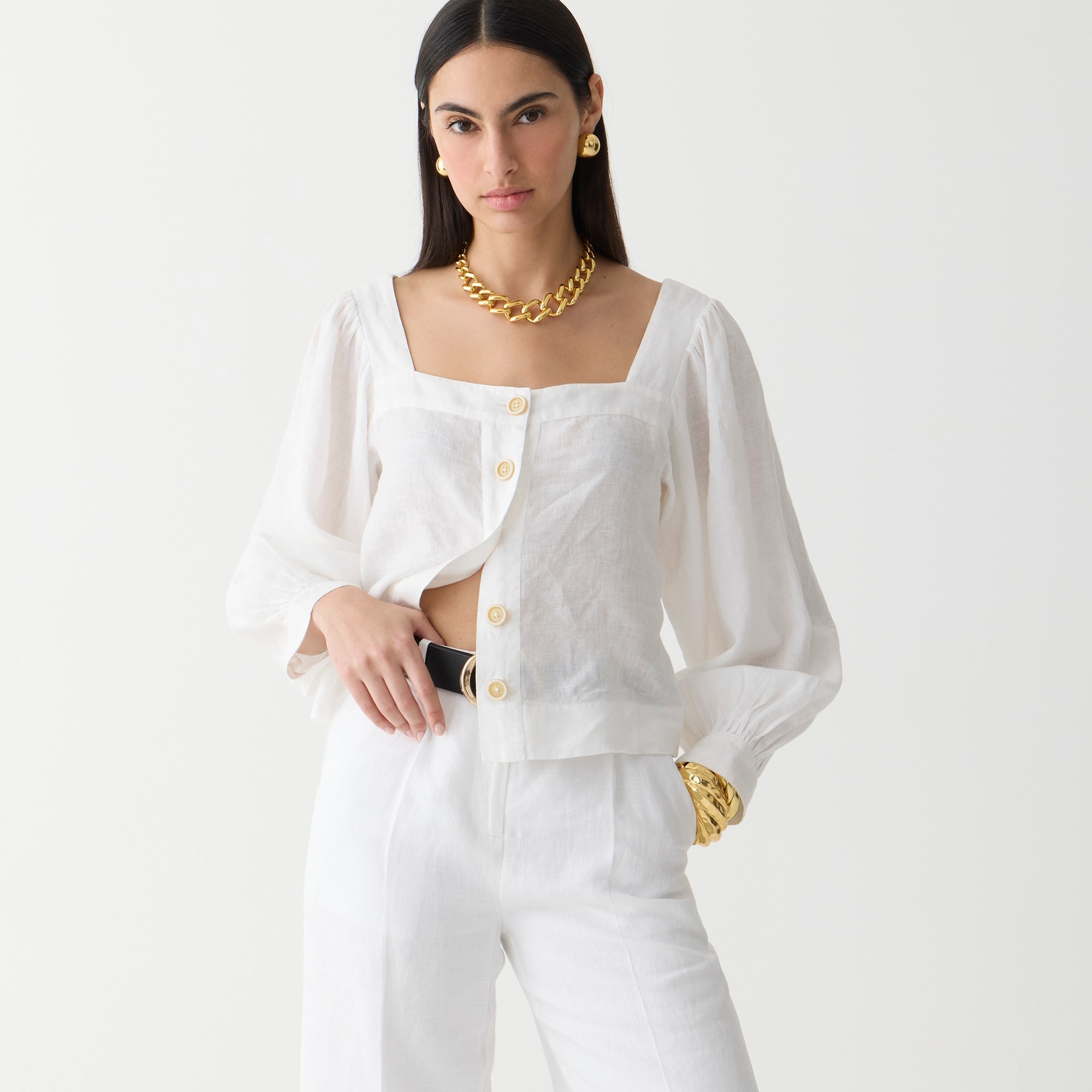 j.crew: squareneck button-up top in linen for women