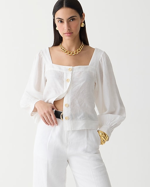 womens Squareneck button-up top in linen