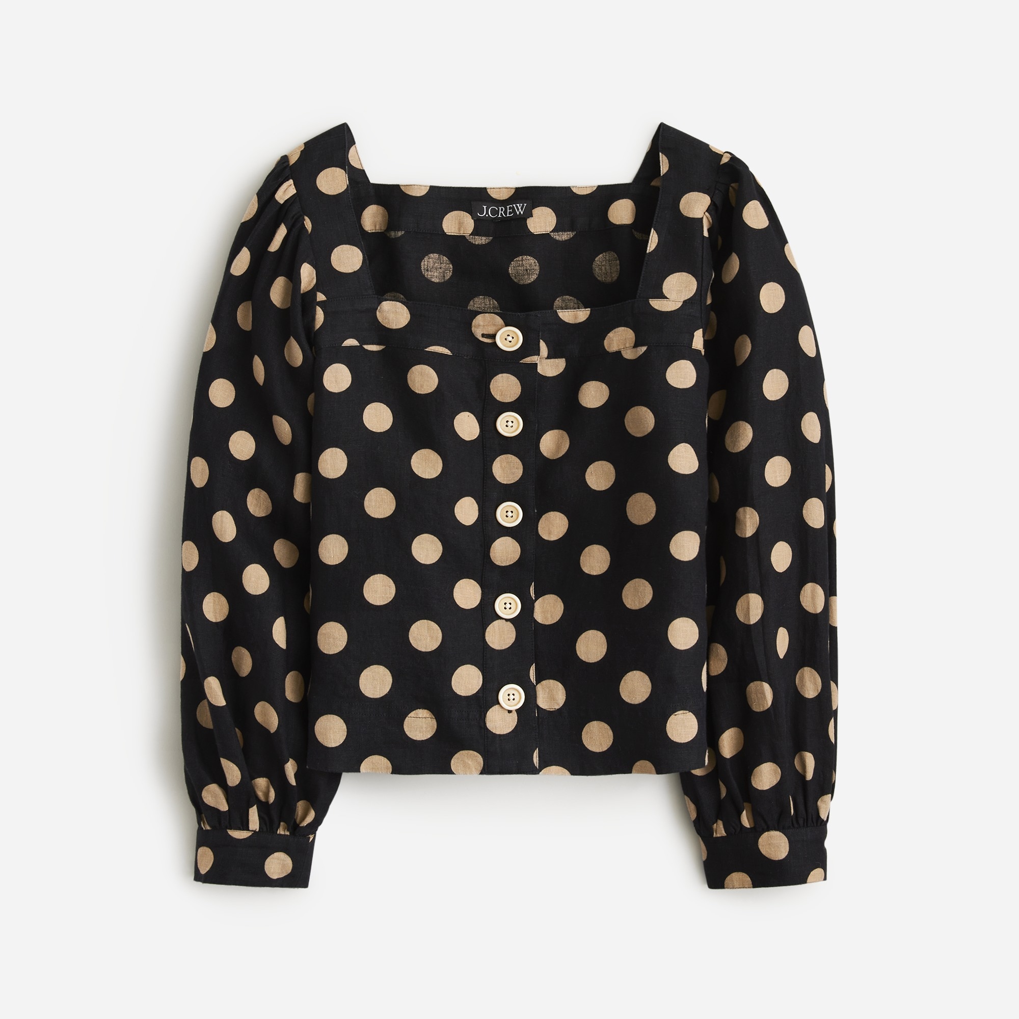  Squareneck button-up top in dot linen