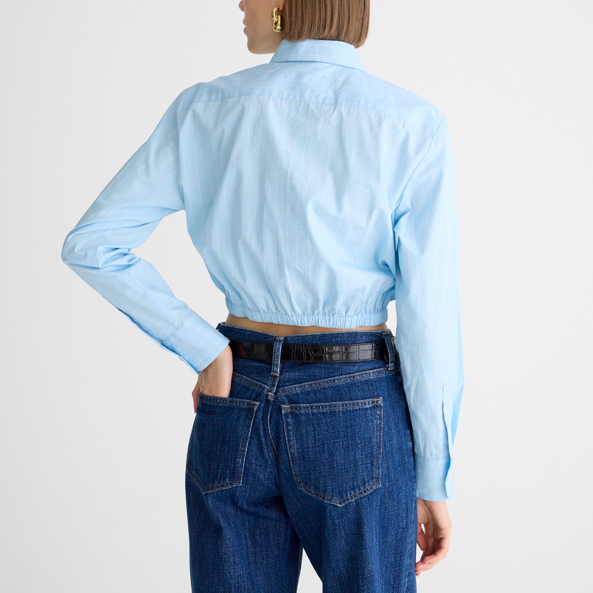 Cropped fitted-waist button-up shirt in stripe