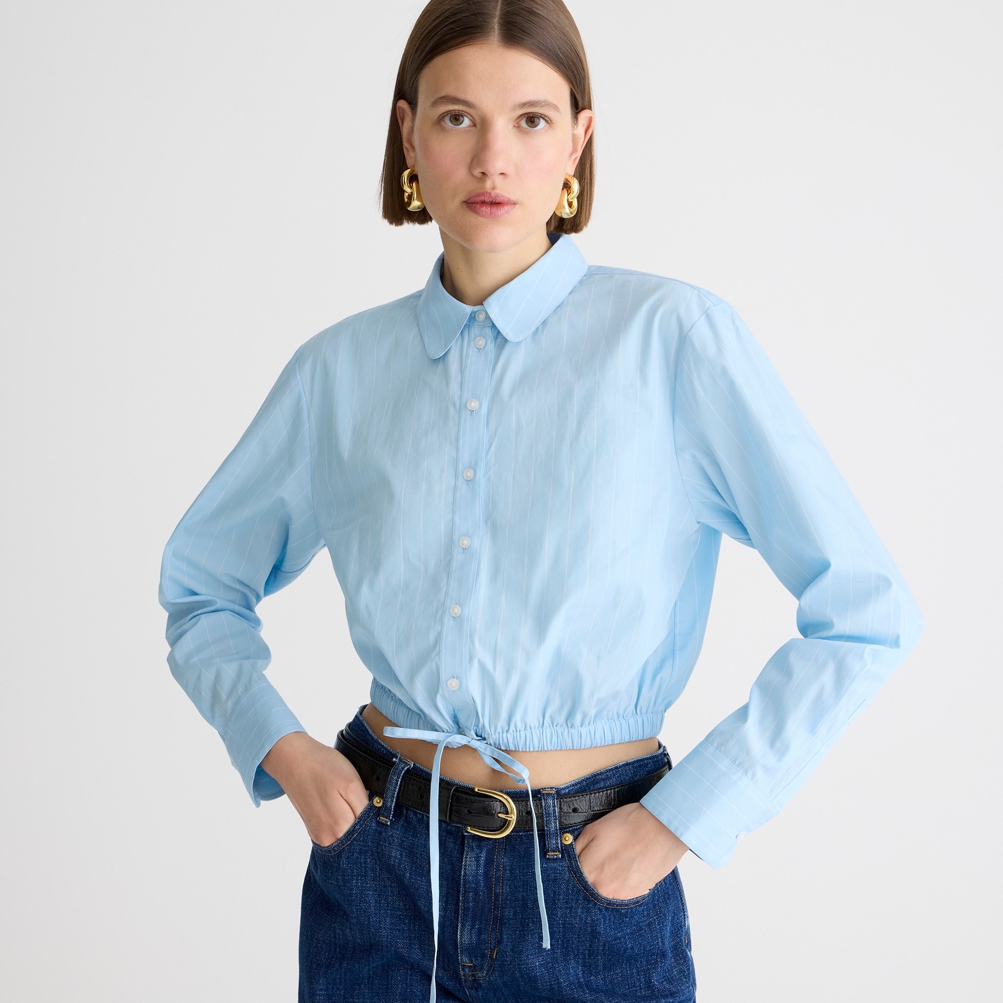 womens Cropped fitted-waist button-up shirt in stripe