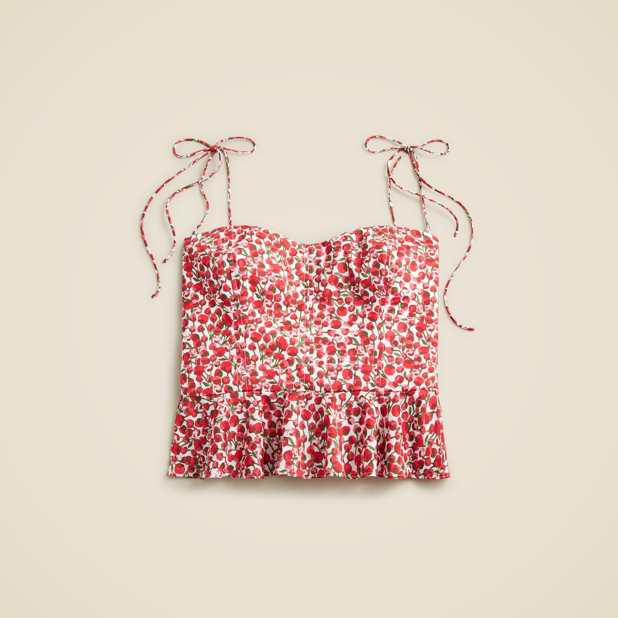 Cropped Bustier Peplum Top In Liberty® Eliza's Red Fabric For
