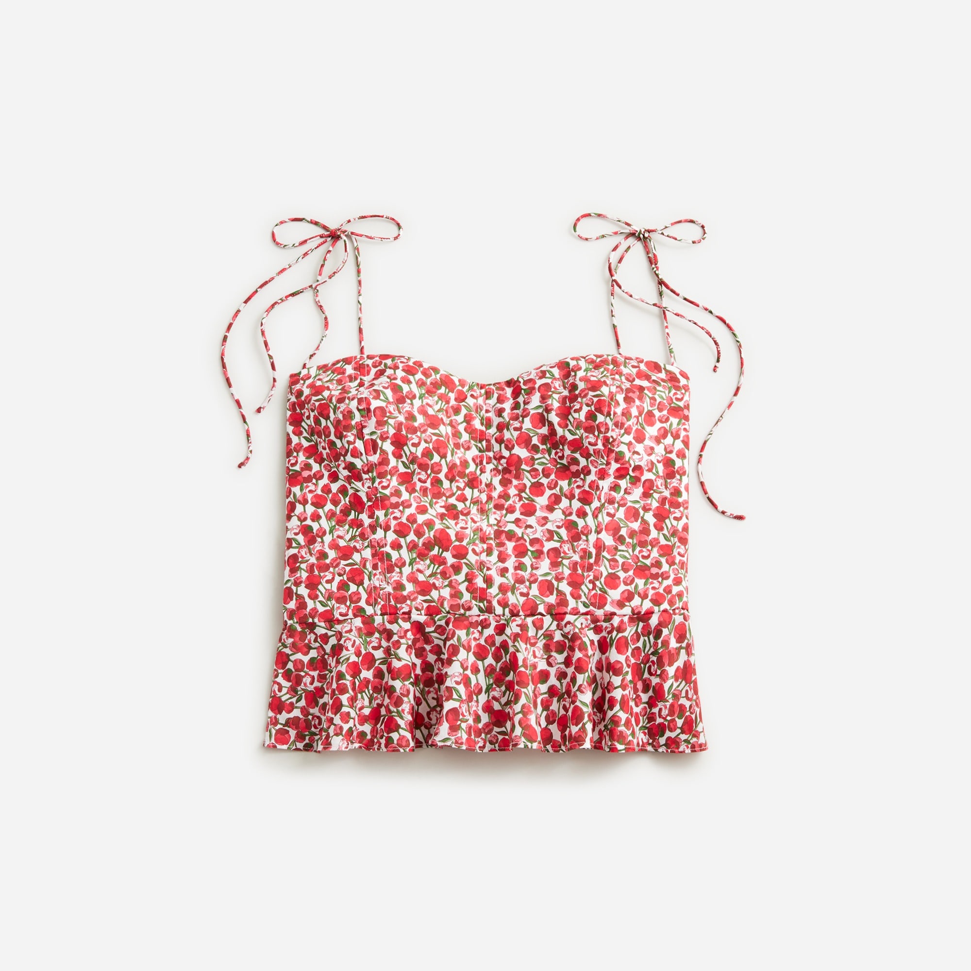  Cropped bustier peplum top in Liberty&reg; Eliza's Red fabric