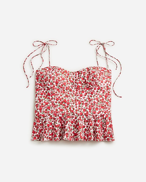  Cropped bustier peplum top in Liberty&reg; Eliza's Red fabric