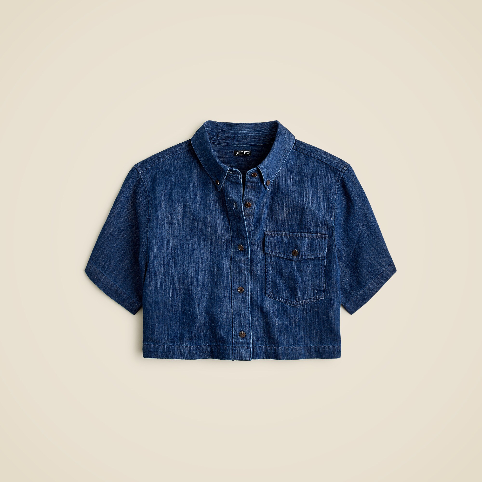 Cropped patch-pocket shirt in denim twill