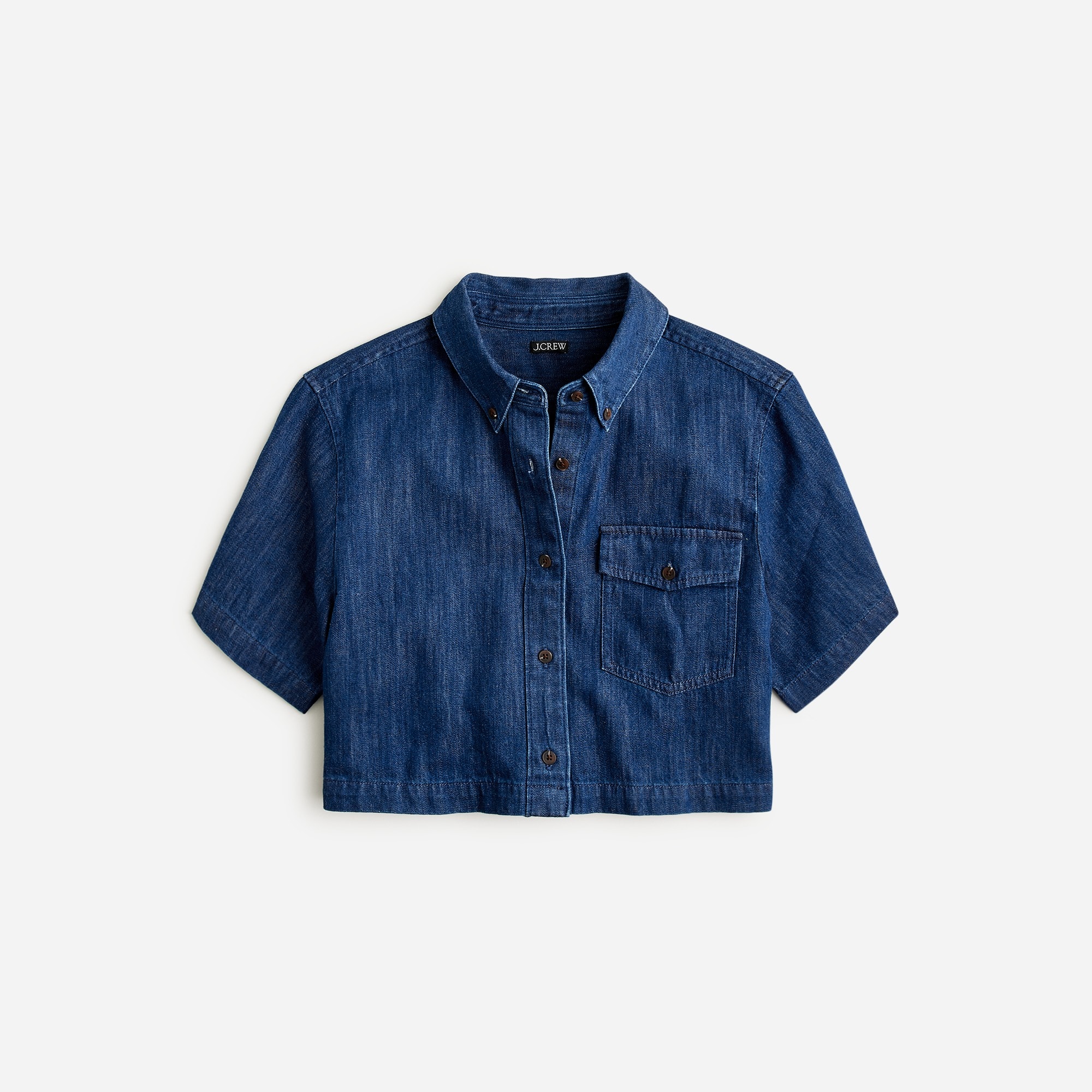  Cropped patch-pocket shirt in denim twill