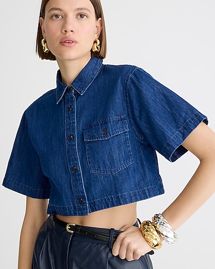 j.crew: cropped patch-pocket shirt in denim twill for women