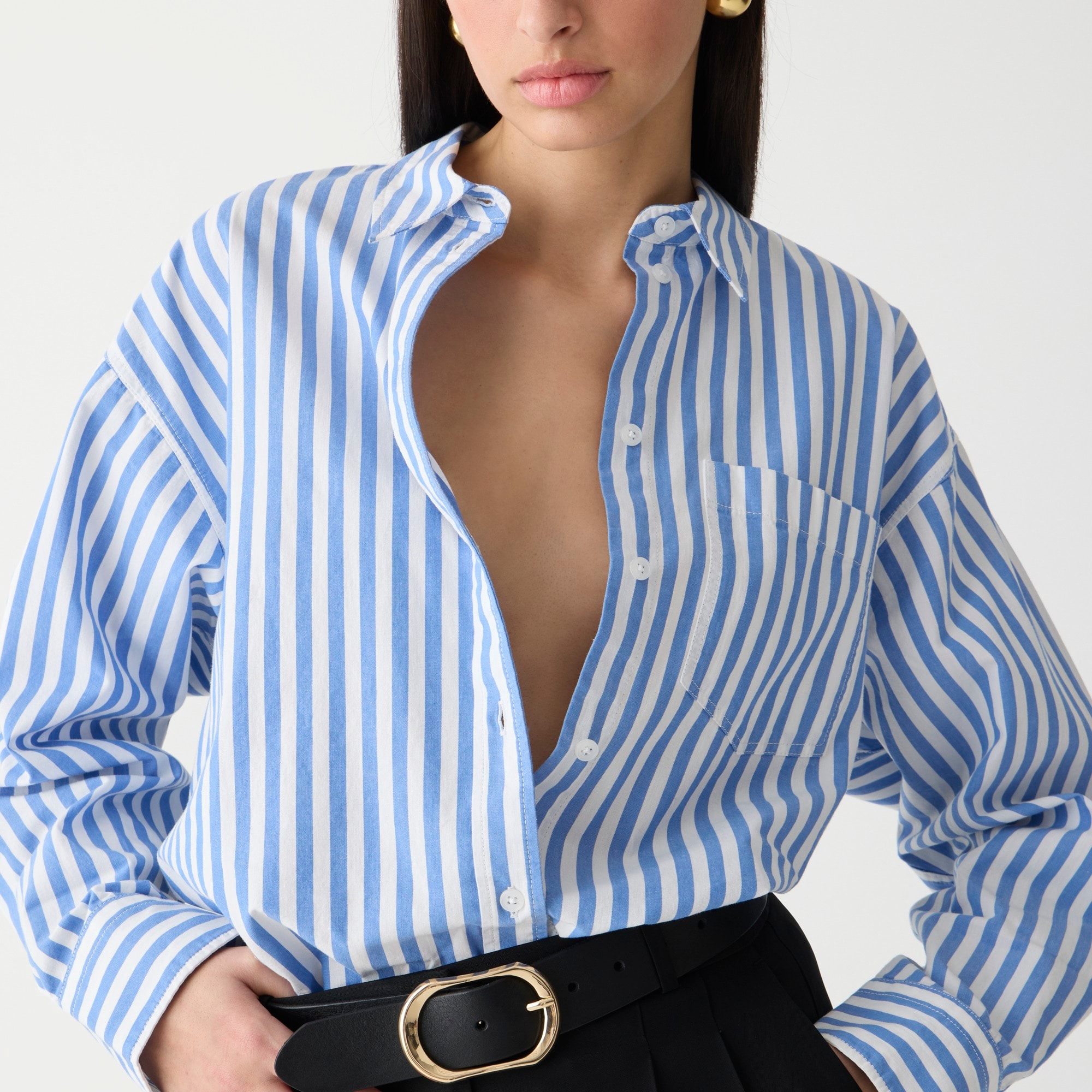 womens Petite &Eacute;tienne oversized shirt in striped lightweight oxford