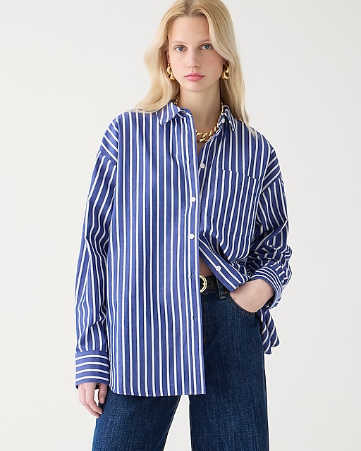 womens Petite &Eacute;tienne oversized shirt in striped lightweight oxford