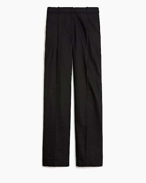 womens Petite linen-blend pleated wide-leg pant