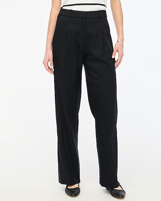 womens Linen-blend wide-leg pleated trouser pant