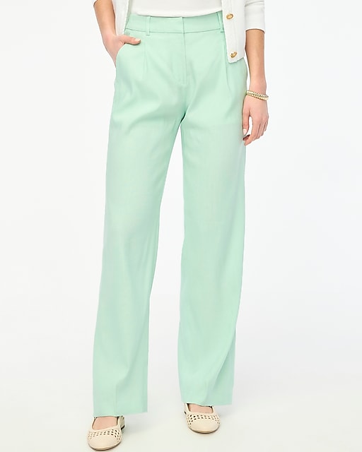 Linen-blend wide-leg pleated trouser pant