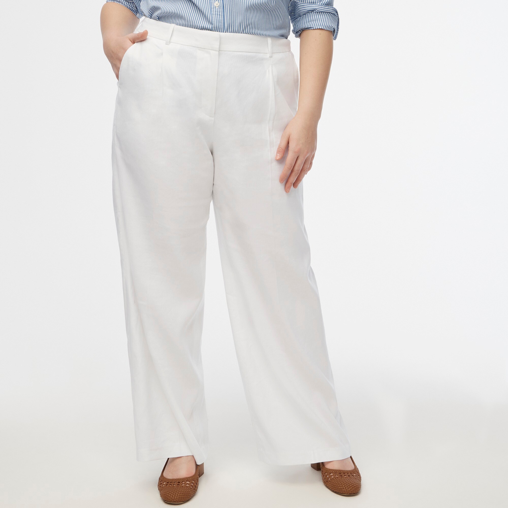 Linen-blend wide-leg pleated trouser pant