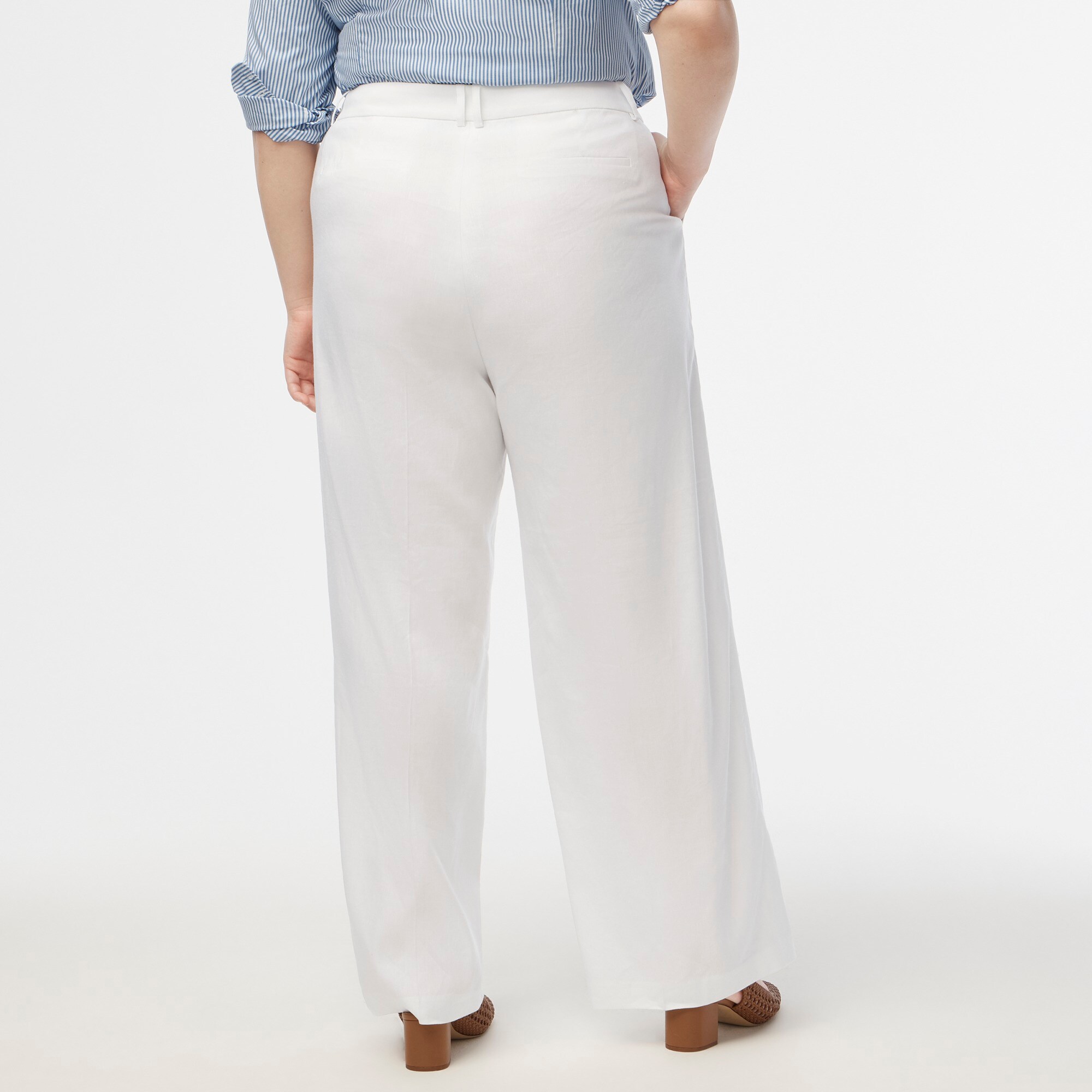 Linen-blend wide-leg pleated trouser pant