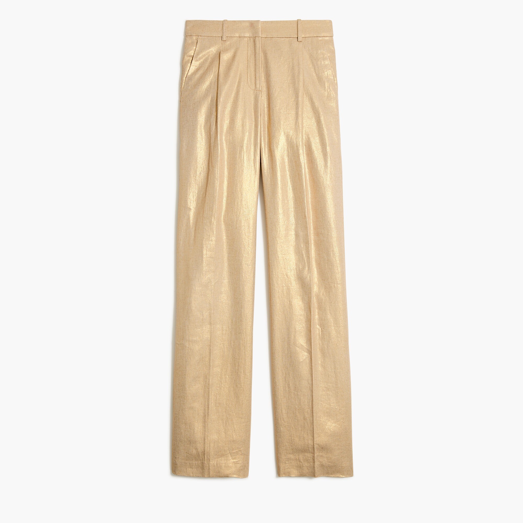 Gold-shimmer linen-blend wide-leg pant