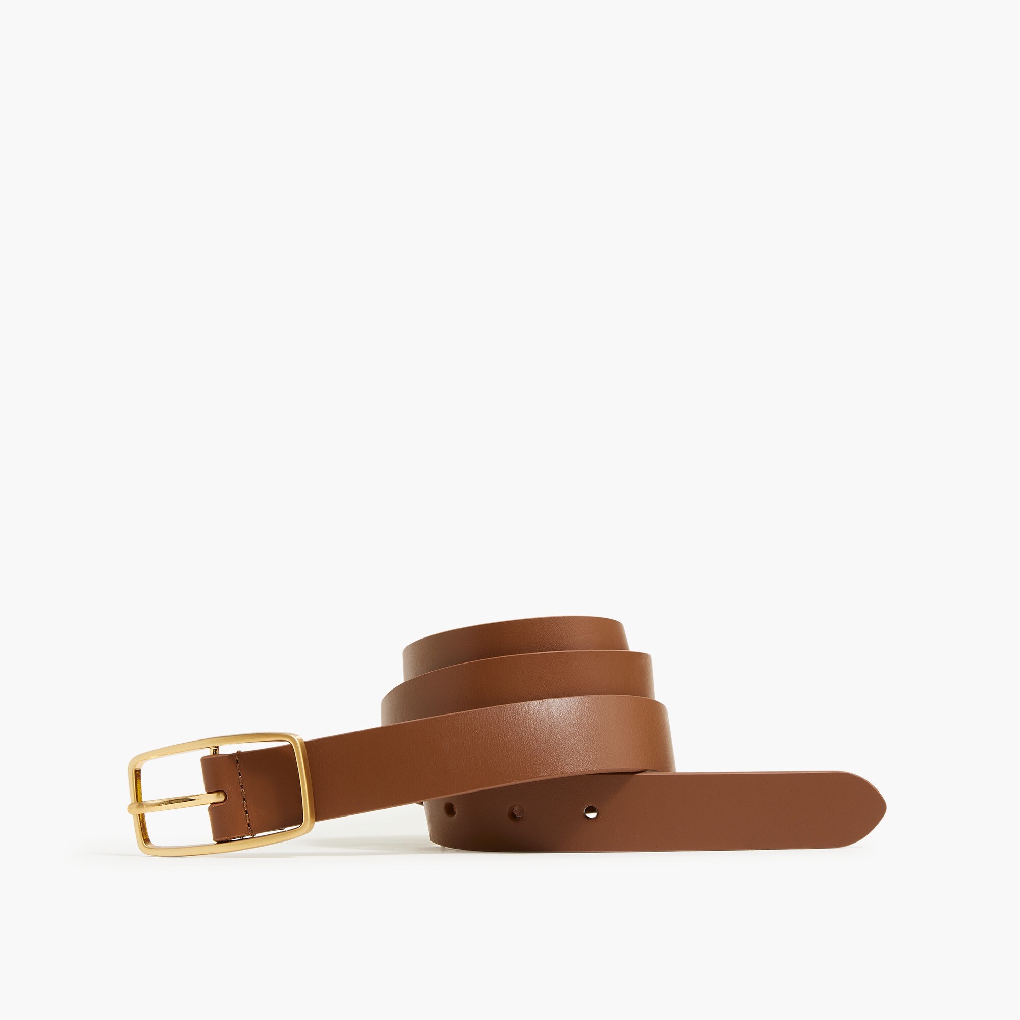 leather belt with gold-tone buckle for women