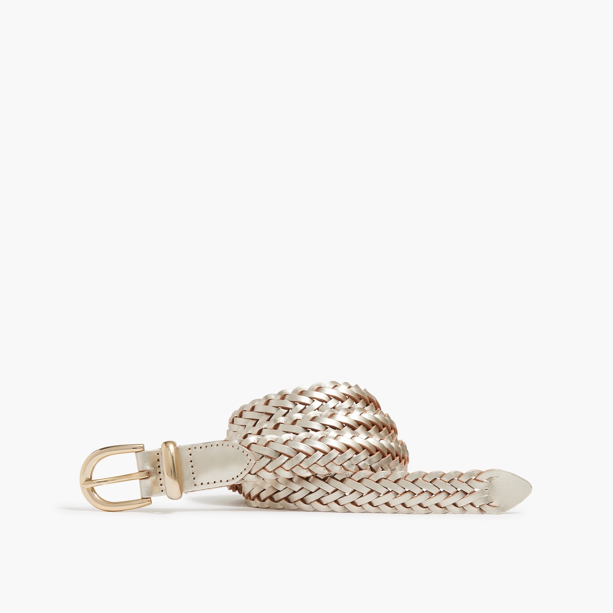 Metallic leather slim braided belt