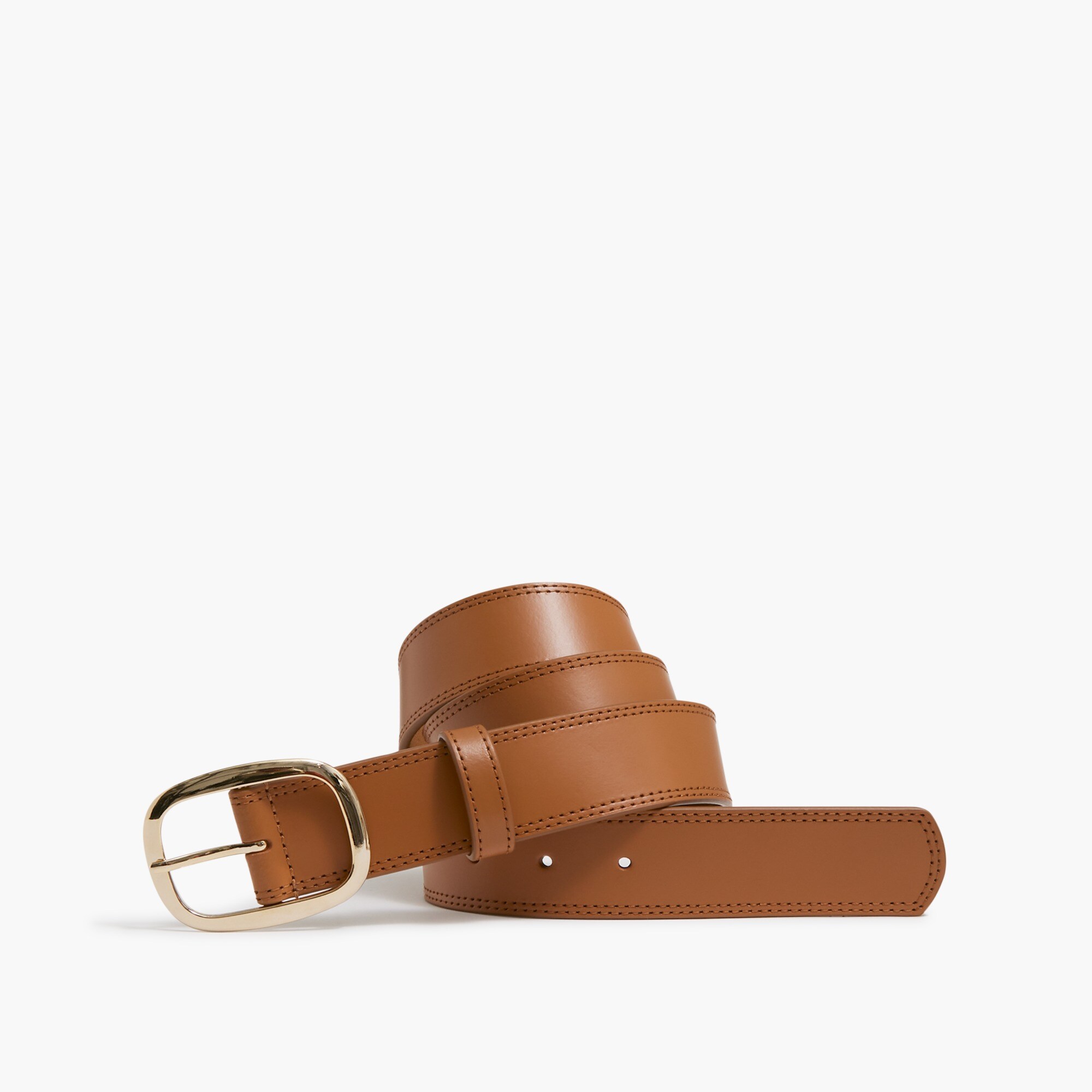 Large square buckle leather belt