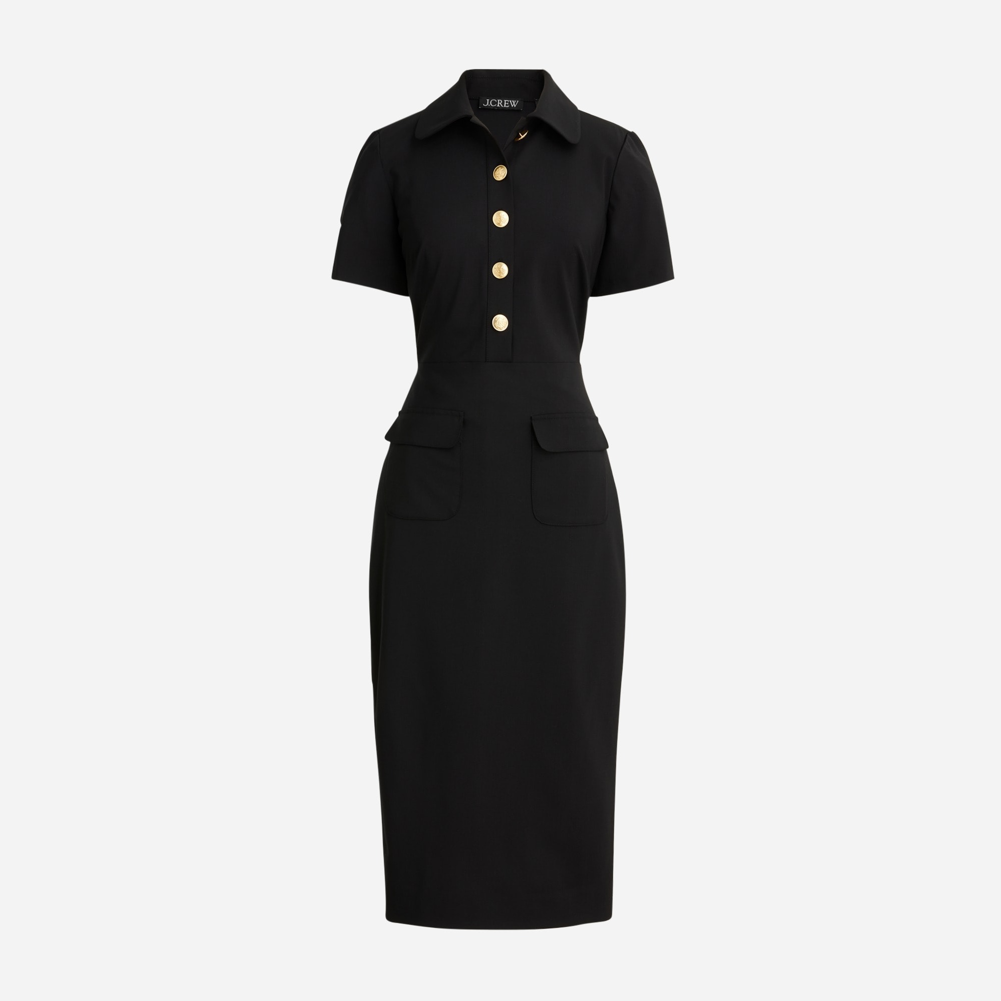 Collared sheath dress in bi-stretch wool blend