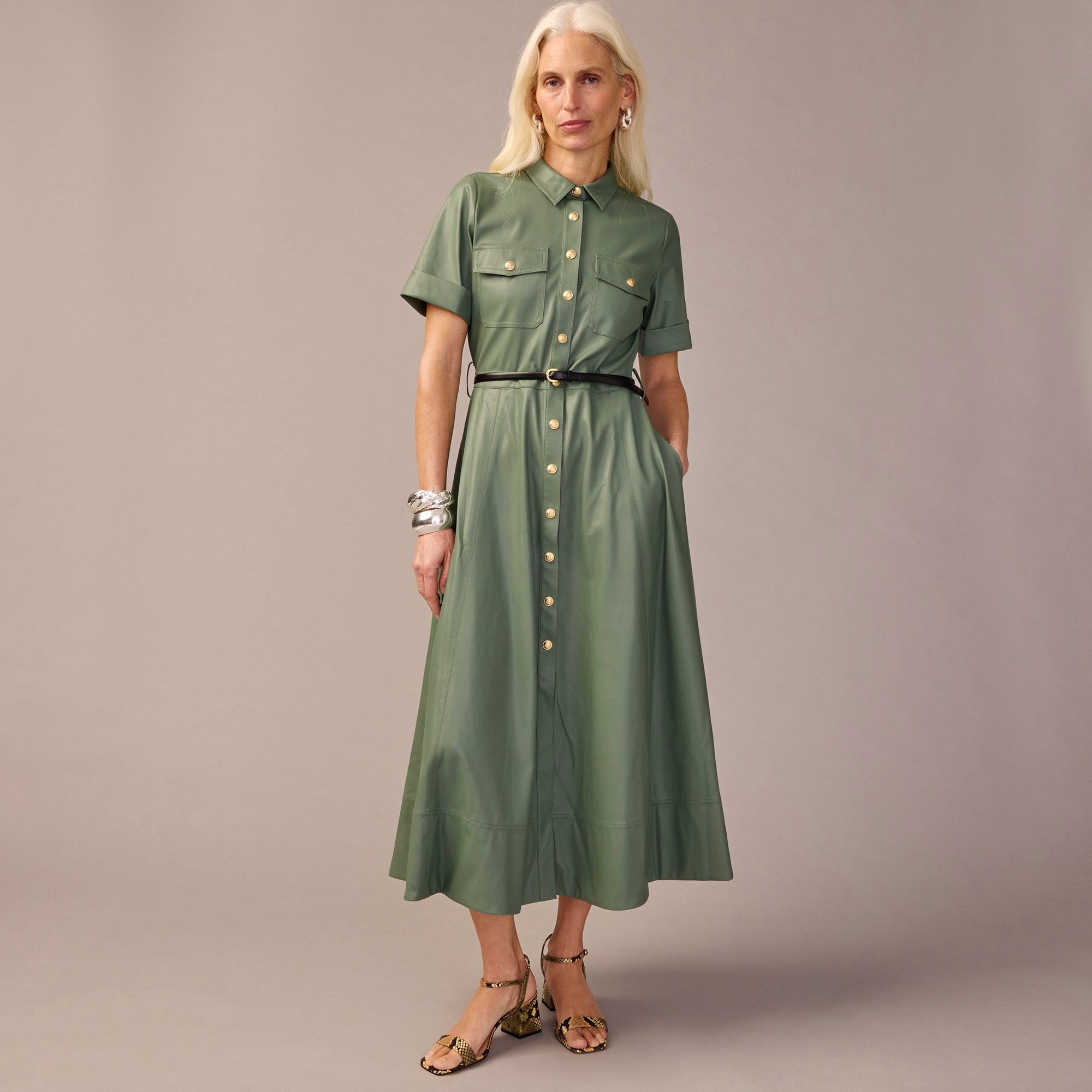 womens Collection tie-waist shirtdress in faux leather