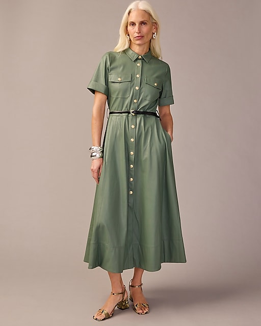 womens Collection tie-waist shirtdress in faux leather