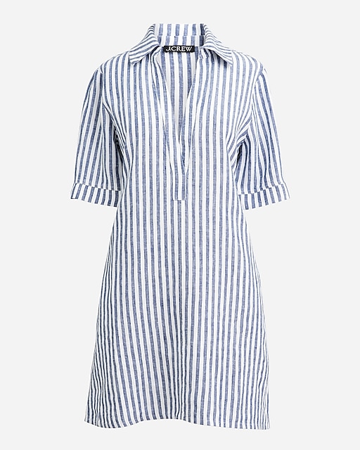 womens Bungalow popover dress in striped linen