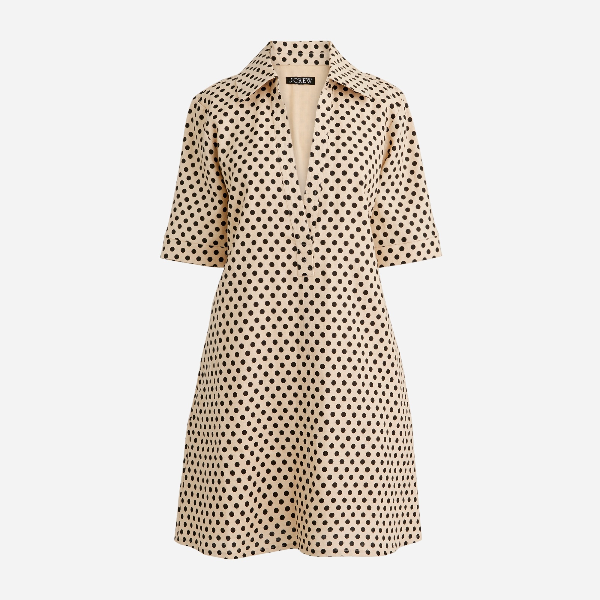 Bungalow Popover Dress In Dot Linen For Women | J.Crew