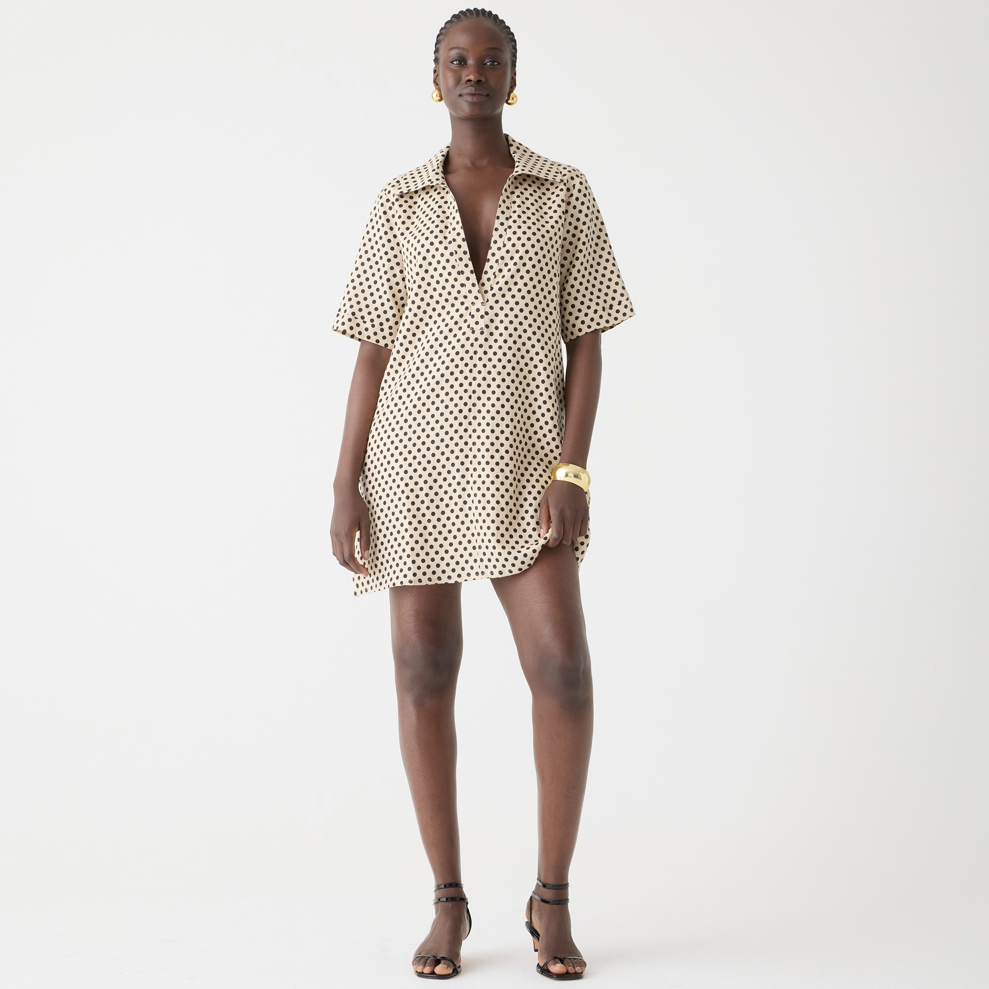 womens Tall Bungalow popover dress in dot linen