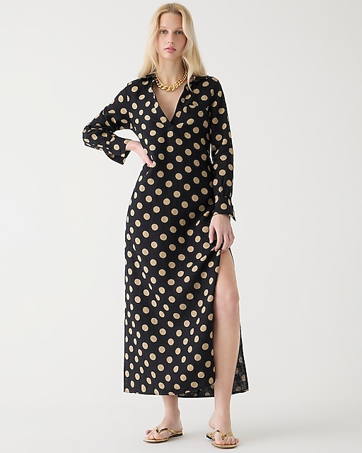 womens Bungalow maxi popover dress in dot linen