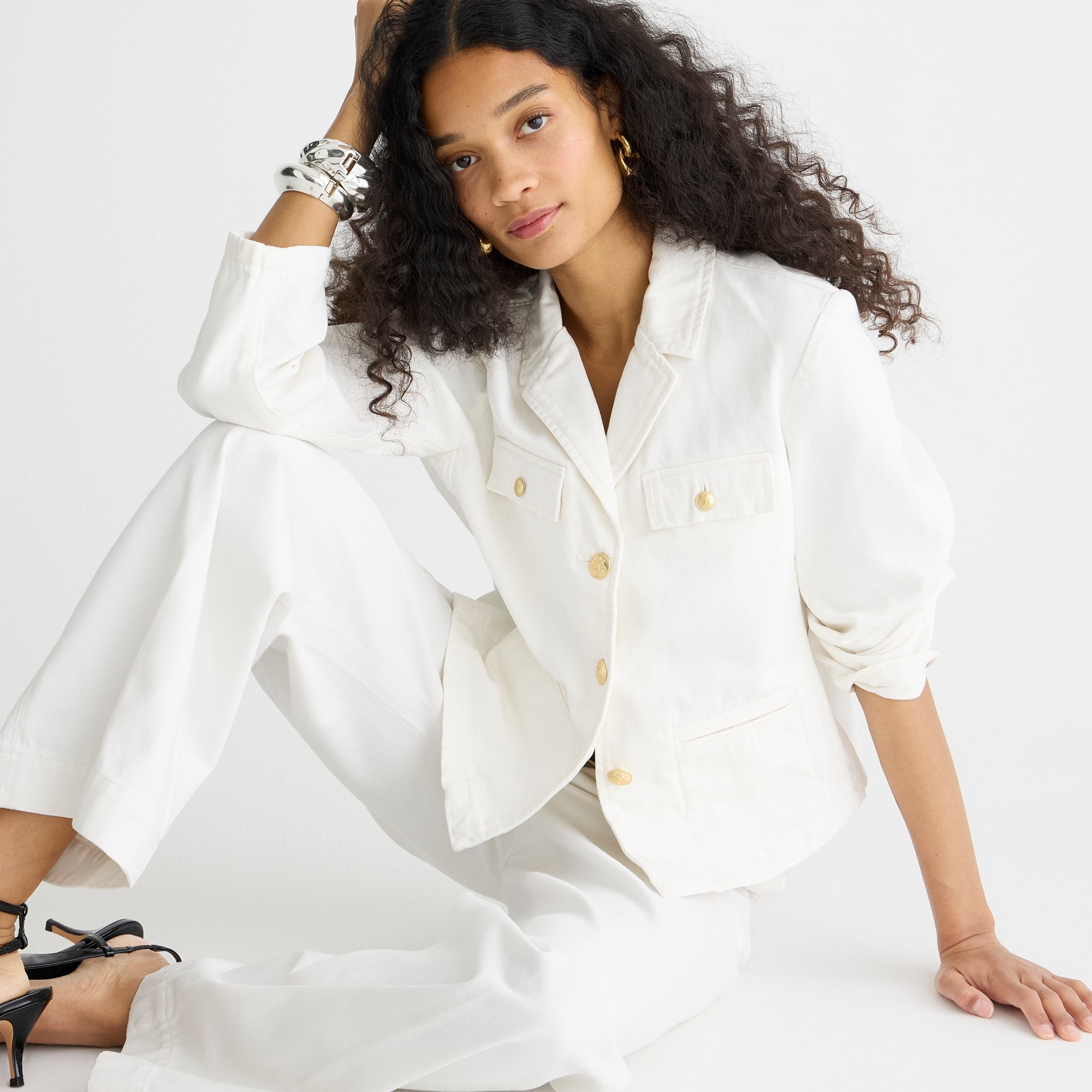 j.crew: denim blazer-jacket in white for women
