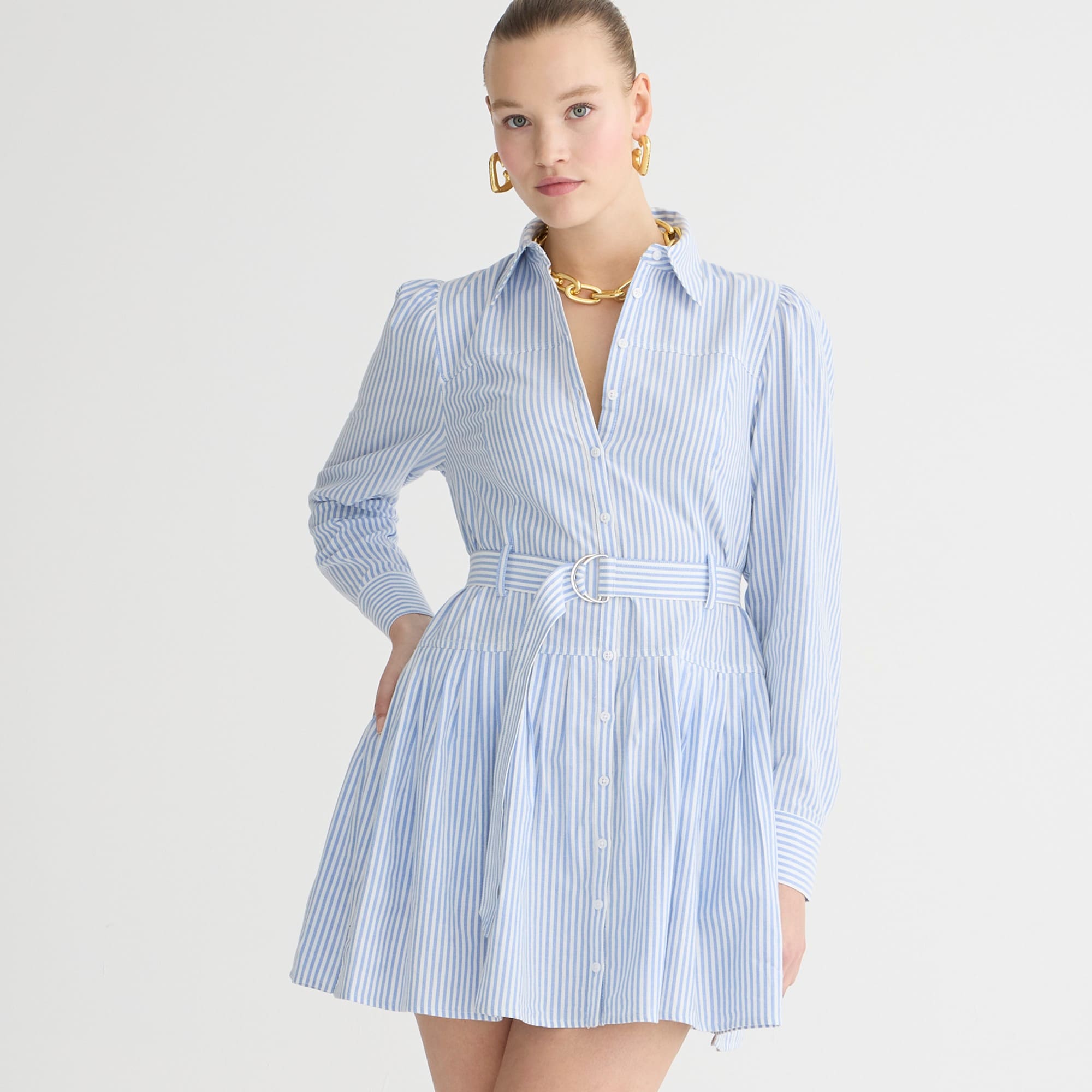 womens Fit-and-flare shirtdress in striped lightweight oxford