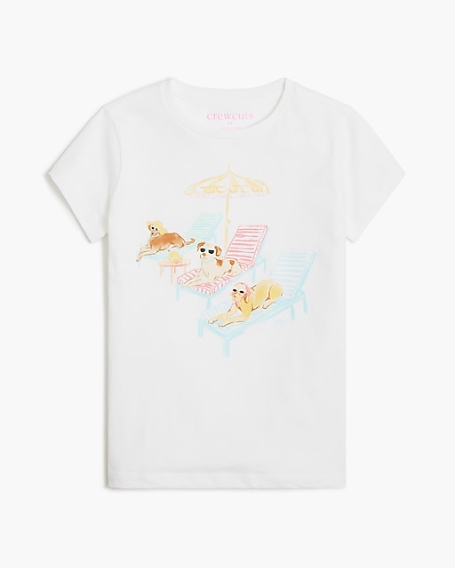  Girls' lounging dogs graphic tee