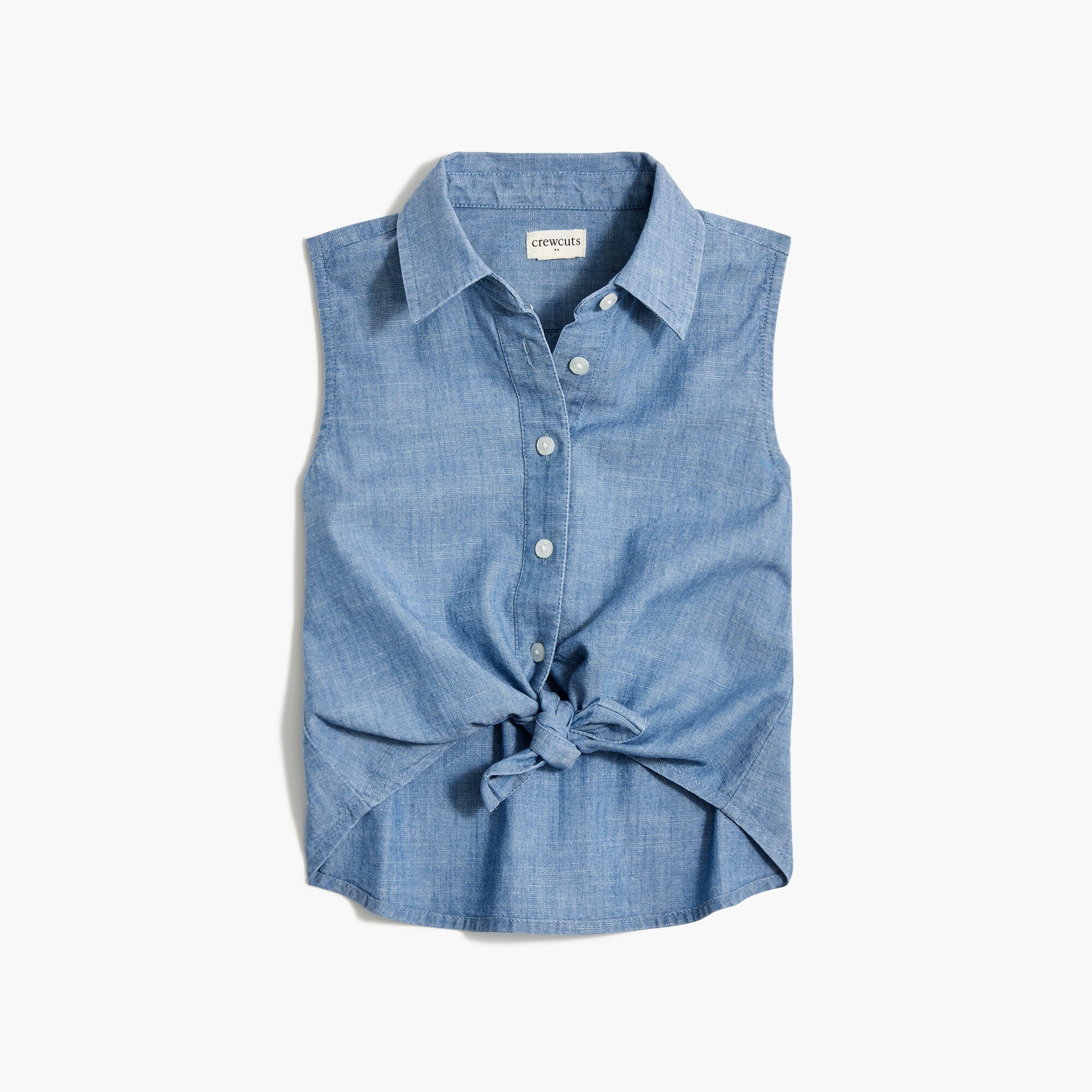 girls Girls' tie-front chambray button-up tank top