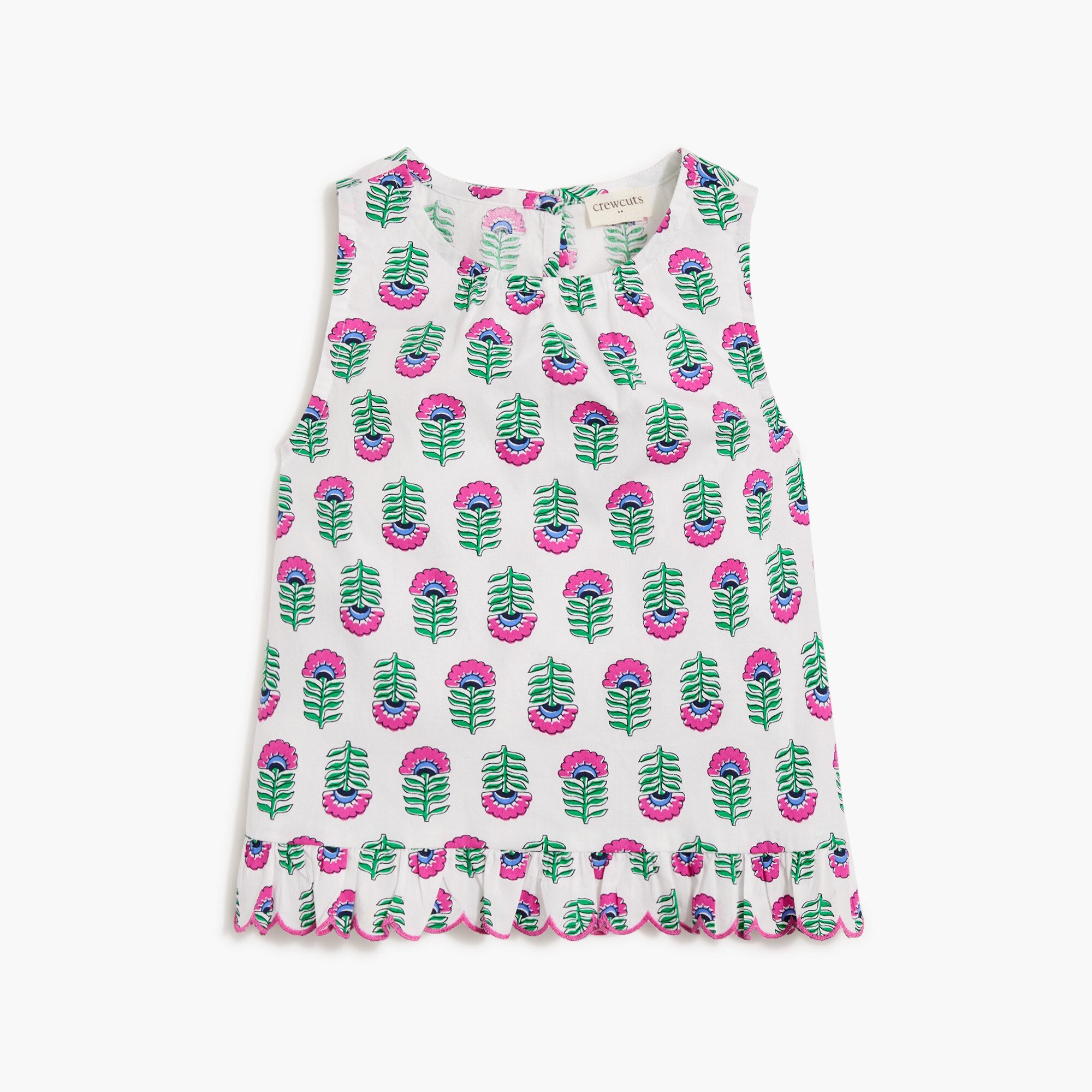 Girls' printed top with scalloped hem