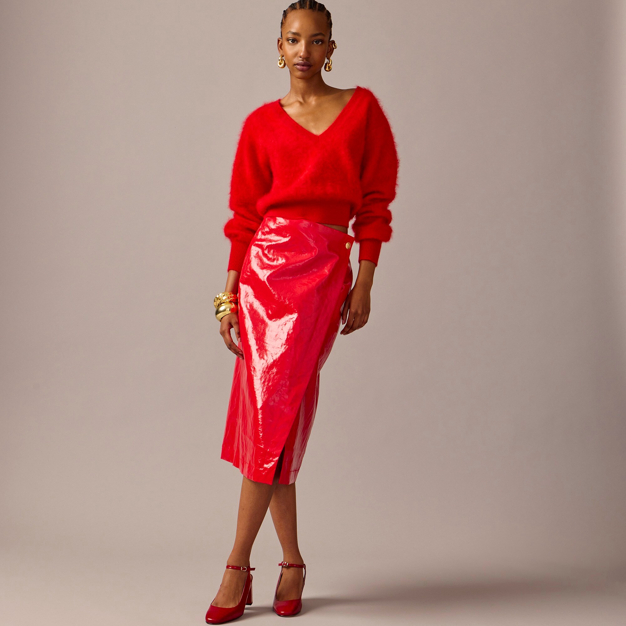 Collection wrap skirt in laminated linen