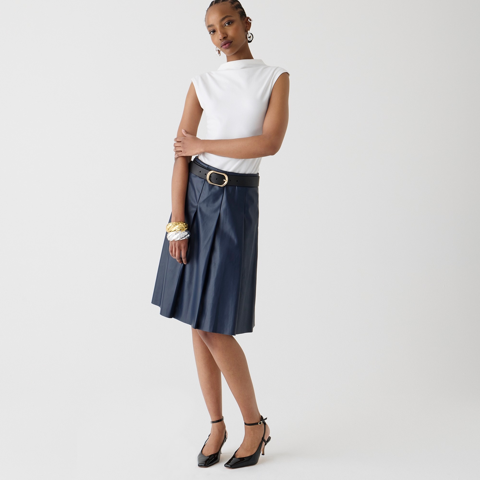 j.crew: pleated faux-leather skirt for women