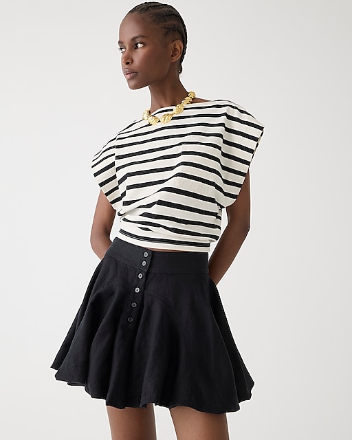 womens Pleated button-up mini skirt in linen