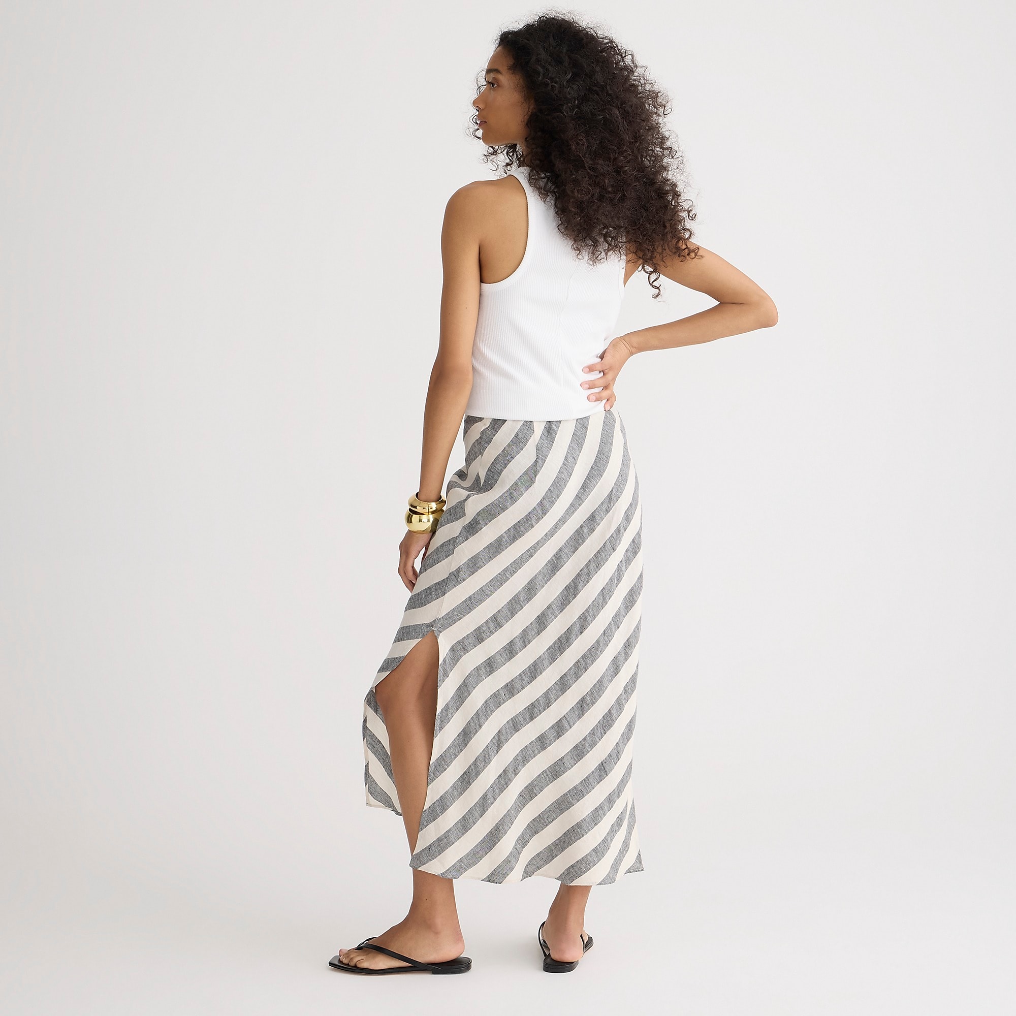 Gwyneth Slip Skirt in Linen Stripe