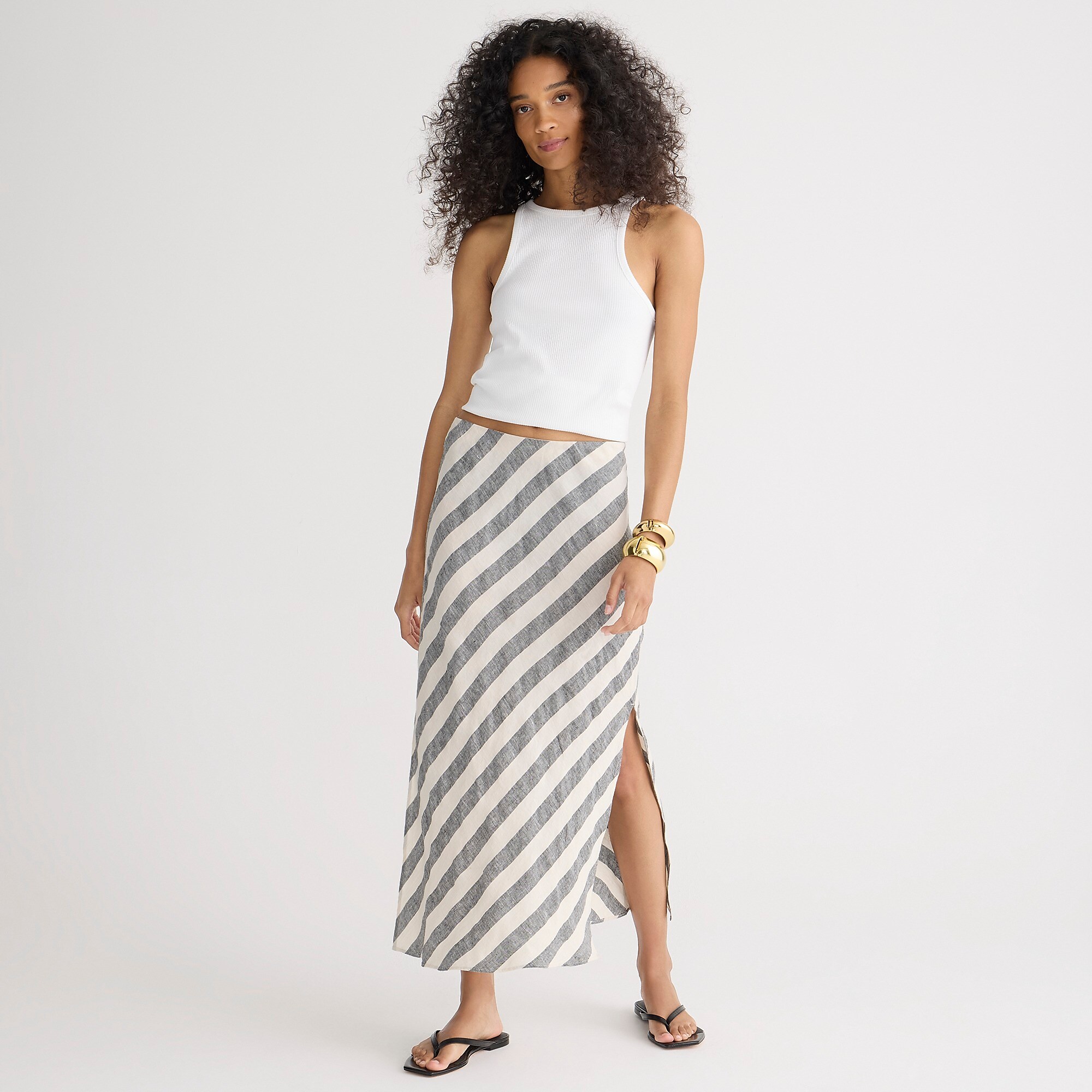 Gwyneth slip skirt in striped linen