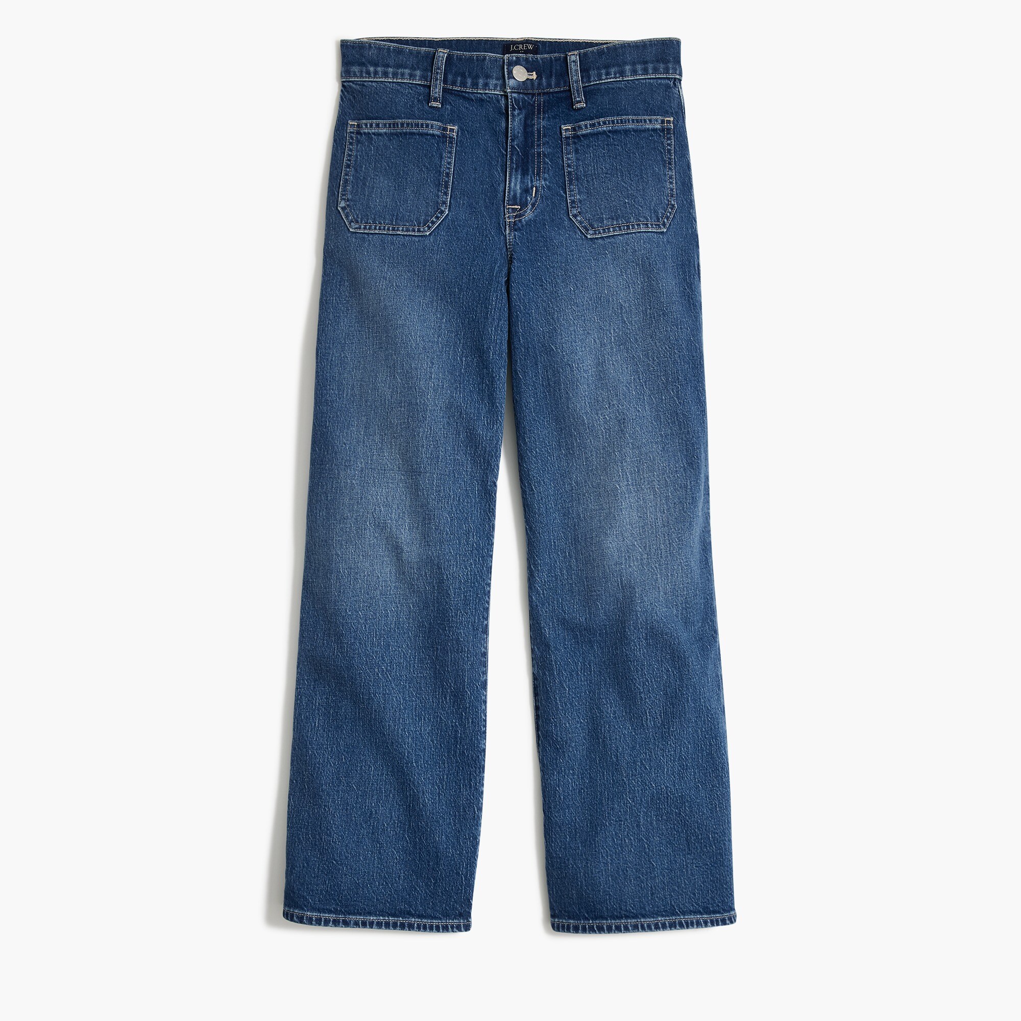 Wide-leg patch-pocket full-length jean