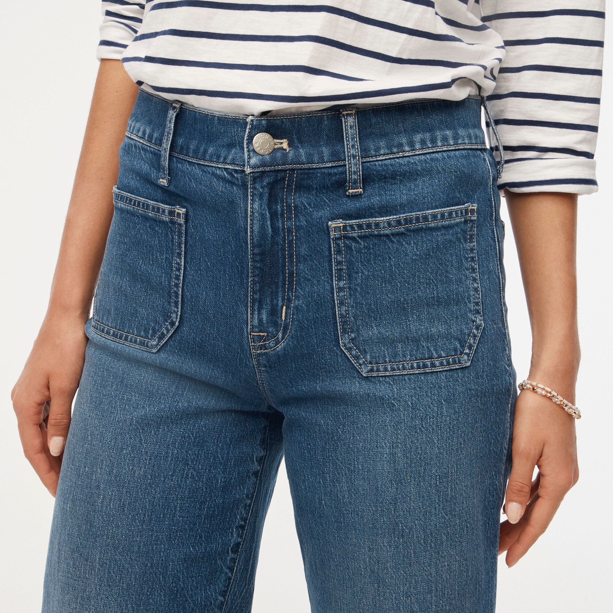 Wide-leg patch-pocket full-length jean