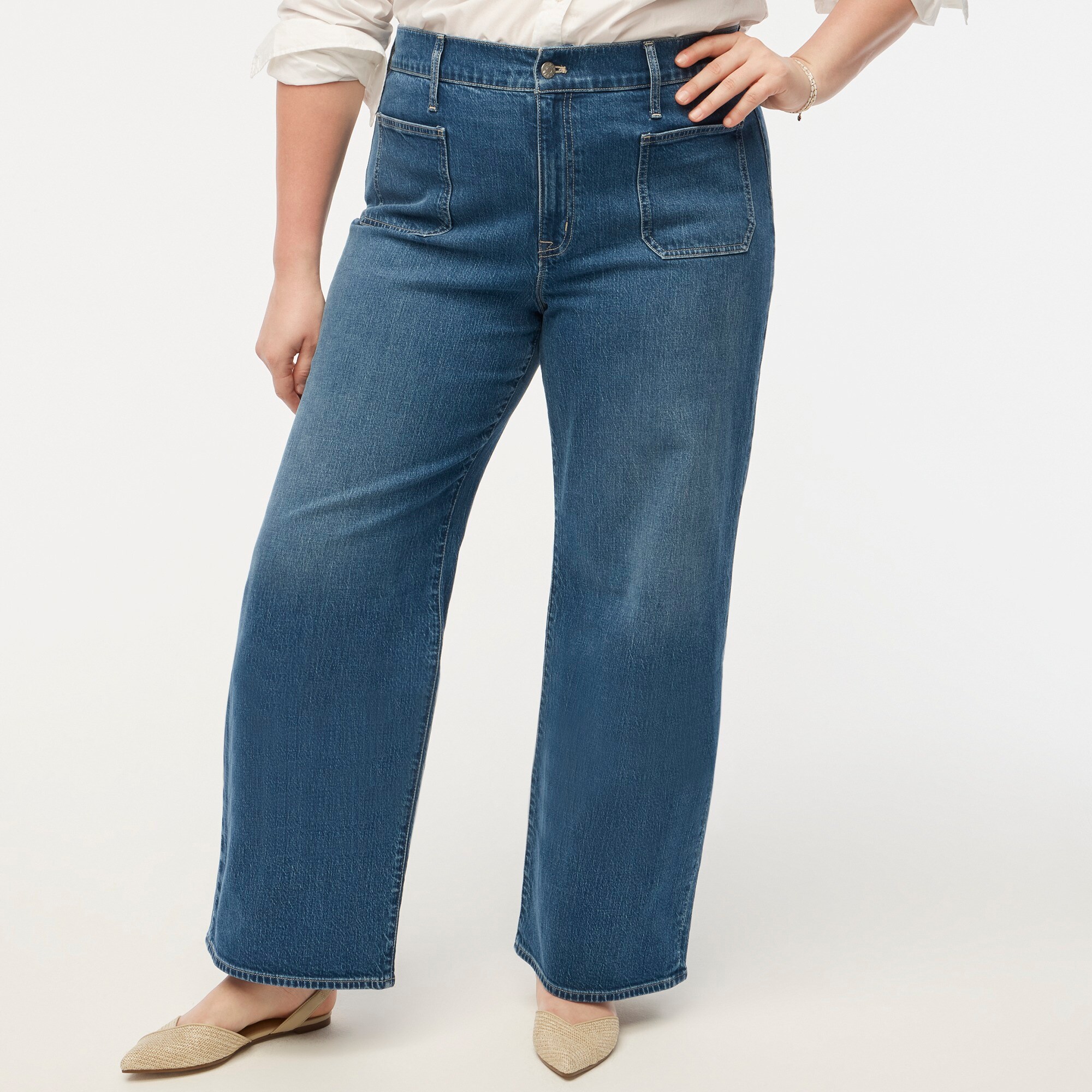 Wide-leg patch-pocket full-length jean