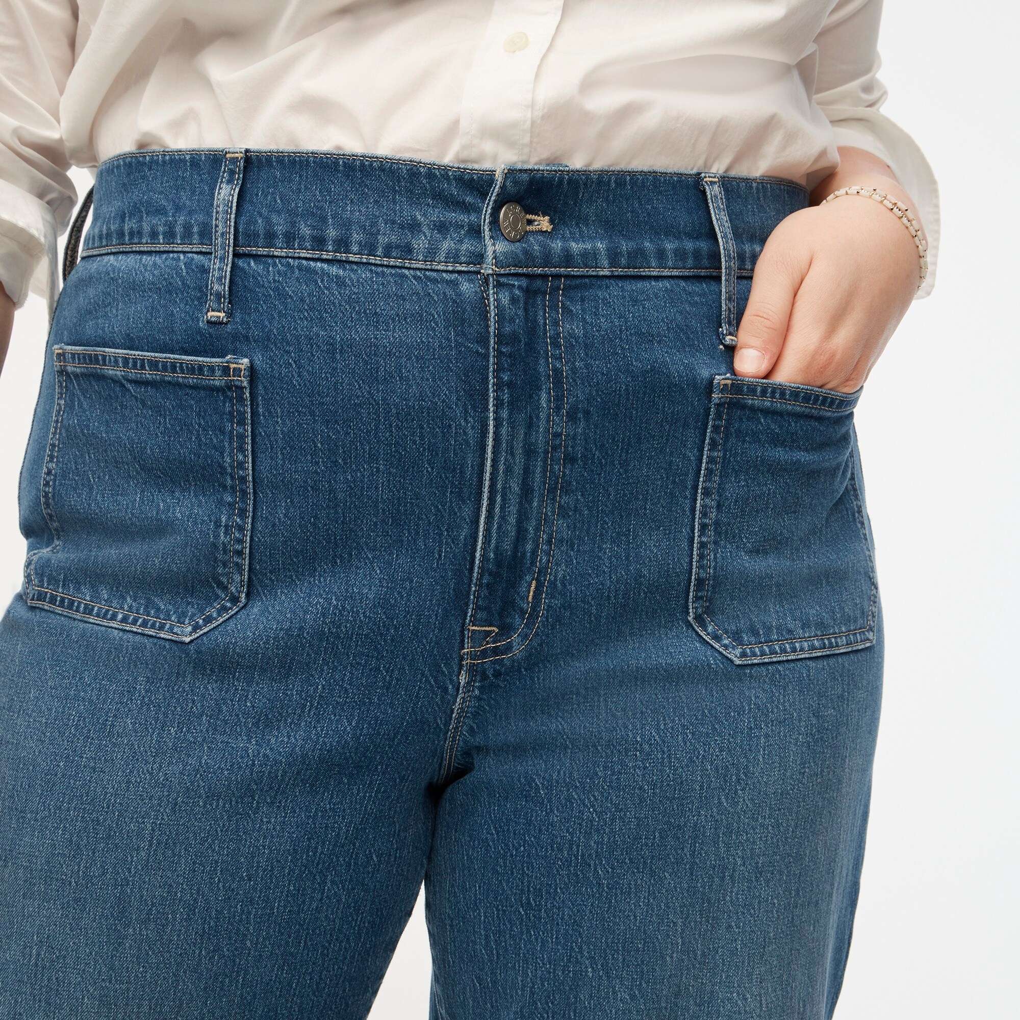 Wide-leg patch-pocket full-length jean