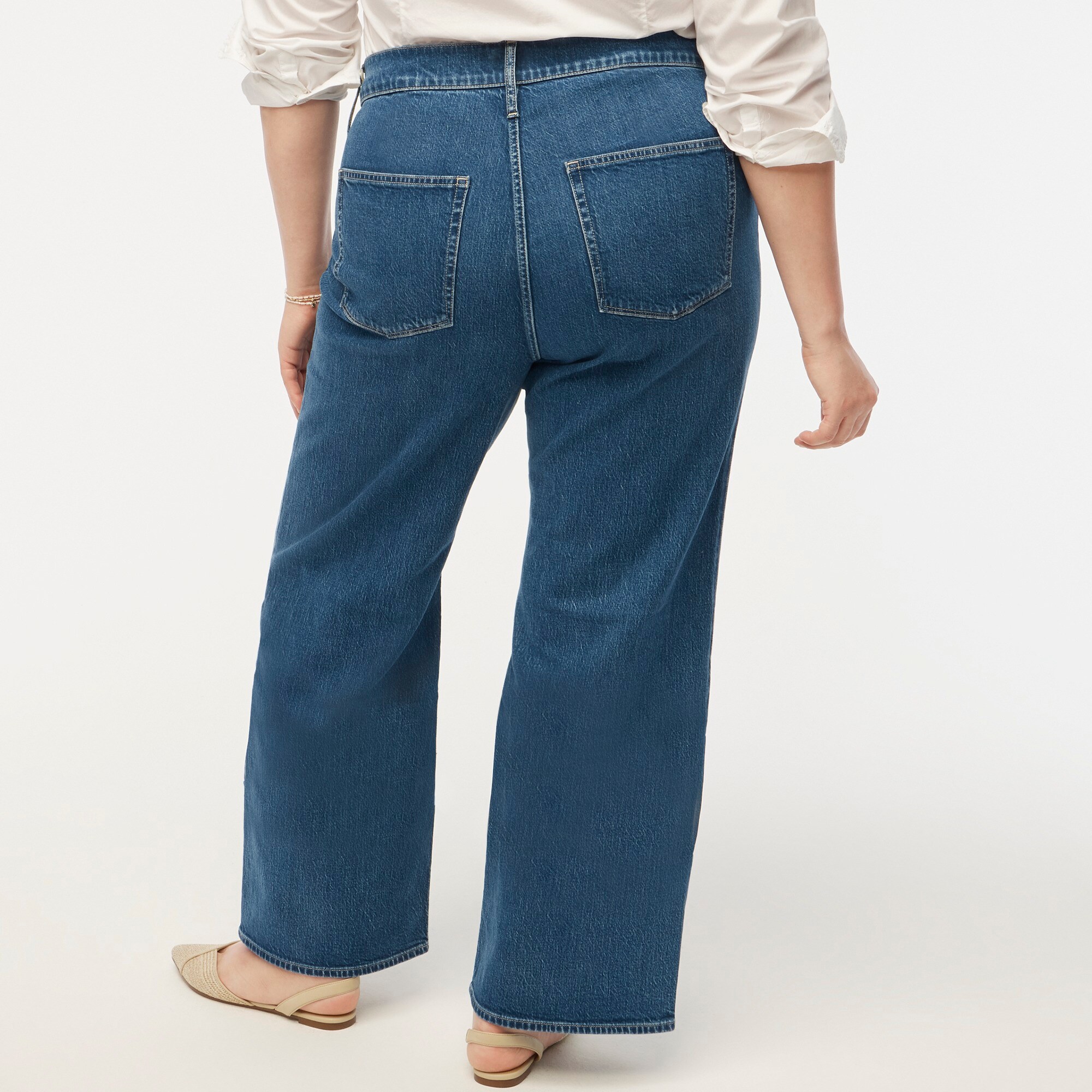 Wide-leg patch-pocket full-length jean