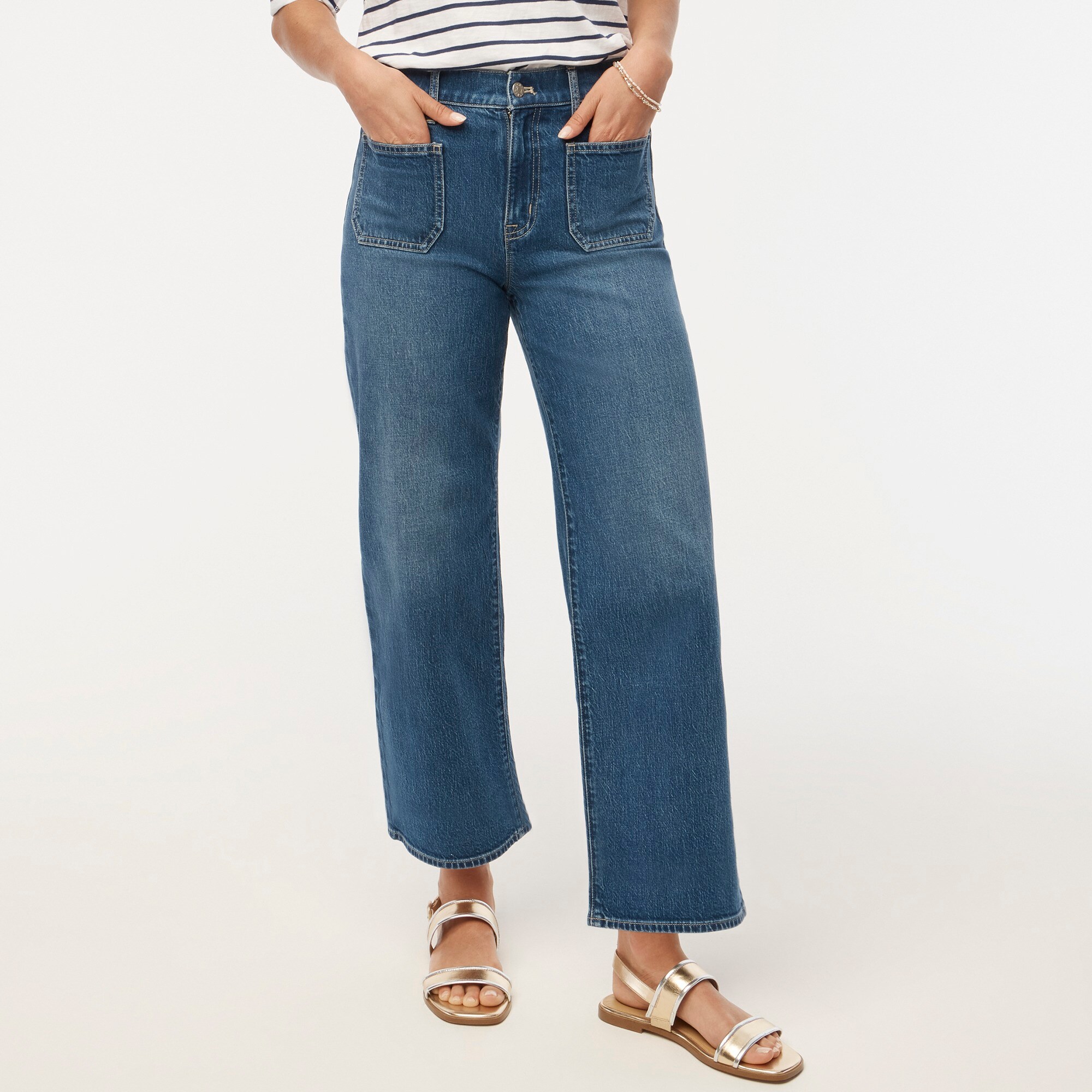 Wide-leg patch-pocket full-length jean